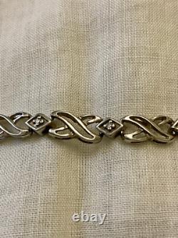 Ancien Bracelet Argent Massif Poinçon Orfevre 16 Diamants Véritables
