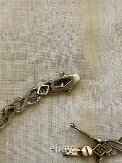 Ancien Bracelet Argent Massif Poinçon Orfevre 16 Diamants Véritables