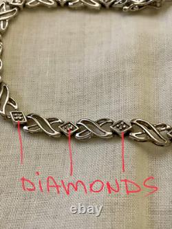 Ancien Bracelet Argent Massif Poinçon Orfevre 16 Diamants Véritables