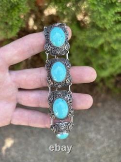 Ancien Bracelet Argent Massif Turquoise Chine/Chinese/silver/Asie/antique/