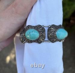 Ancien Bracelet Argent Massif Turquoise Chine/Chinese/silver/Asie/antique/