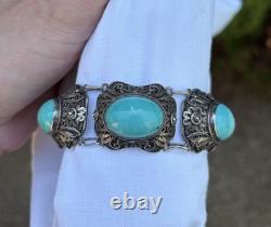 Ancien Bracelet Argent Massif Turquoise Chine/Chinese/silver/Asie/antique/
