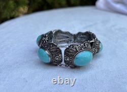 Ancien Bracelet Argent Massif Turquoise Chine/Chinese/silver/Asie/antique/
