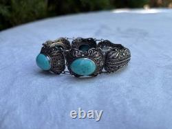 Ancien Bracelet Argent Massif Turquoise Chine/Chinese/silver/Asie/antique/