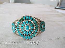 Ancien Bracelet Argent Massif Turquoises Navajo Zuni Native Sterling