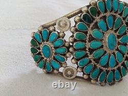 Ancien Bracelet Argent Massif Turquoises Navajo Zuni Native Sterling