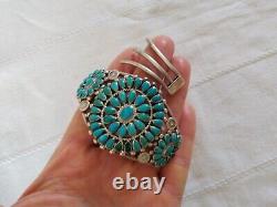 Ancien Bracelet Argent Massif Turquoises Navajo Zuni Native Sterling