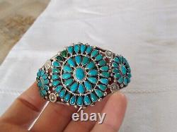 Ancien Bracelet Argent Massif Turquoises Navajo Zuni Native Sterling