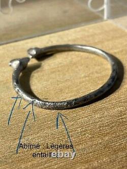 Ancien Bracelet Enfant Romain, Argent, IIIème Siècle ap JC, 2 Têtes Oiseaux