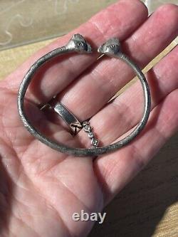 Ancien Bracelet Enfant Romain, Argent, IIIème Siècle ap JC, 2 Têtes Oiseaux