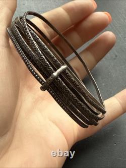 Ancien Bracelet Gourmette Argent Massif Silver Maille Jonc art nouveau semainier