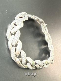 Ancien Bracelet Gourmette Argent Massif Silver Maille chaine tank art deco 48gr