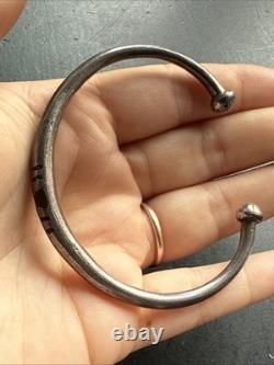 Ancien Bracelet Gourmette En Argent Massif Silver Maille Jonc art ethnique