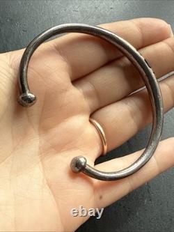 Ancien Bracelet Gourmette En Argent Massif Silver Maille Jonc art ethnique