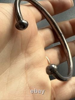 Ancien Bracelet Gourmette En Argent Massif Silver Maille Jonc art ethnique