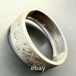 Ancien Bracelet Gourmette En Argent Massif Silver Maille Jonc art nouveau 1900