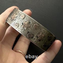 Ancien Bracelet Gourmette En Argent Massif Silver Maille Jonc art nouveau 1900