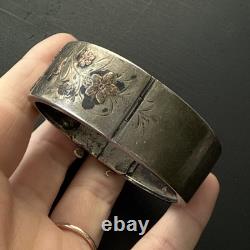 Ancien Bracelet Gourmette En Argent Massif Silver Maille Jonc art nouveau 1900