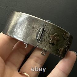 Ancien Bracelet Gourmette En Argent Massif Silver Maille Jonc art nouveau 1900