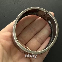 Ancien Bracelet Gourmette En Argent Massif Silver Maille Jonc art nouveau 1900