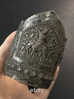 Ancien Bracelet Gourmette En Argent Massif Silver Maille Jonc ethnique Asie