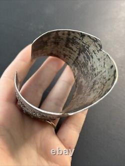 Ancien Bracelet Gourmette En Argent Massif Silver Maille Jonc ethnique Asie