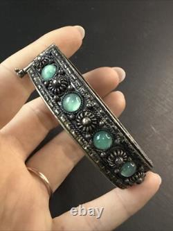 Ancien Bracelet Gourmette En Argent Massif Silver Maille Jonc ethnique boule