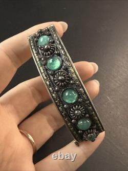 Ancien Bracelet Gourmette En Argent Massif Silver Maille Jonc ethnique boule