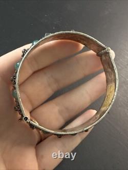 Ancien Bracelet Gourmette En Argent Massif Silver Maille Jonc ethnique boule