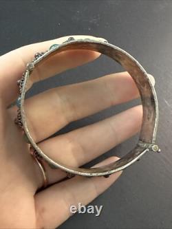 Ancien Bracelet Gourmette En Argent Massif Silver Maille Jonc ethnique boule