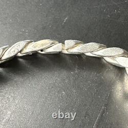 Ancien Bracelet Gourmette En Argent Massif Silver Maille Plaque Art Déco