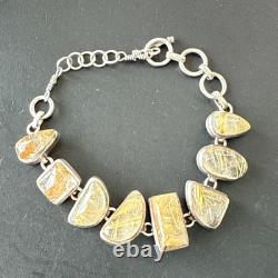 Ancien Bracelet Gourmette En Argent Massif Silver Maille cabochon quartz rutile