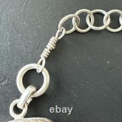 Ancien Bracelet Gourmette En Argent Massif Silver Maille cabochon quartz rutile