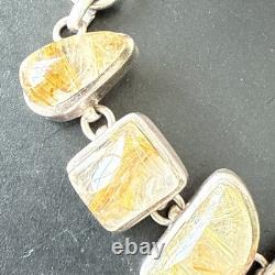 Ancien Bracelet Gourmette En Argent Massif Silver Maille cabochon quartz rutile