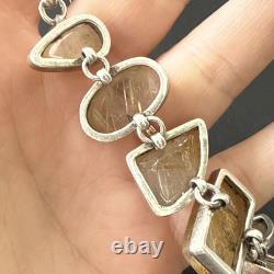 Ancien Bracelet Gourmette En Argent Massif Silver Maille cabochon quartz rutile