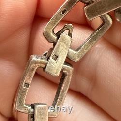 Ancien Bracelet Gourmette En Argent Massif Silver Maille chaine art deco tank