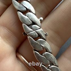 Ancien Bracelet Gourmette En Argent Massif Silver Maille chaine art deco tank