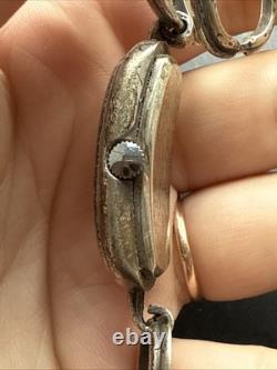 Ancien Bracelet Gourmette En Argent Massif Silver Maille chaine montre mécanique