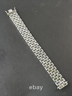 Ancien Bracelet Gourmette En Argent Massif Silver Maille plate tank art deco 41g