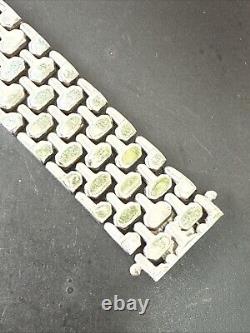 Ancien Bracelet Gourmette En Argent Massif Silver Maille plate tank art deco 41g