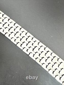 Ancien Bracelet Gourmette En Argent Massif Silver Maille plate tank art deco 41g