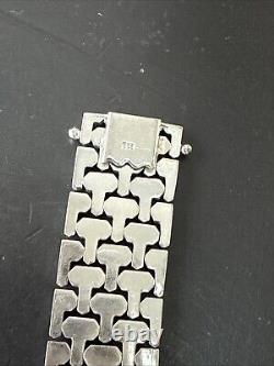Ancien Bracelet Gourmette En Argent Massif Silver Maille plate tank art deco 41g