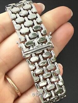 Ancien Bracelet Gourmette En Argent Massif Silver Maille plate tank art deco 41g
