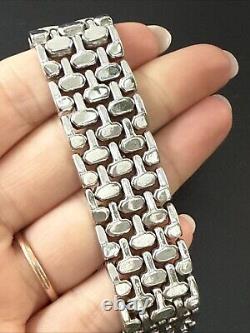 Ancien Bracelet Gourmette En Argent Massif Silver Maille plate tank art deco 41g