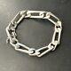 Ancien Bracelet Gourmette En Argent Massif Silver Maille Tank Art Nouveau Deco