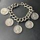 Ancien Bracelet Gourmette En Argent Massif Silver Monnaie Tank Art Nouveau Deco