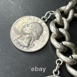 Ancien Bracelet Gourmette En Argent Massif Silver Monnaie tank art nouveau deco
