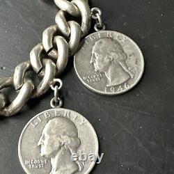 Ancien Bracelet Gourmette En Argent Massif Silver Monnaie tank art nouveau deco