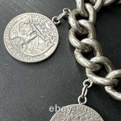 Ancien Bracelet Gourmette En Argent Massif Silver Monnaie tank art nouveau deco