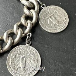 Ancien Bracelet Gourmette En Argent Massif Silver Monnaie tank art nouveau deco